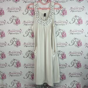 Simon Chang dress y2k draped flowy White Sleeveless Studded Neckline